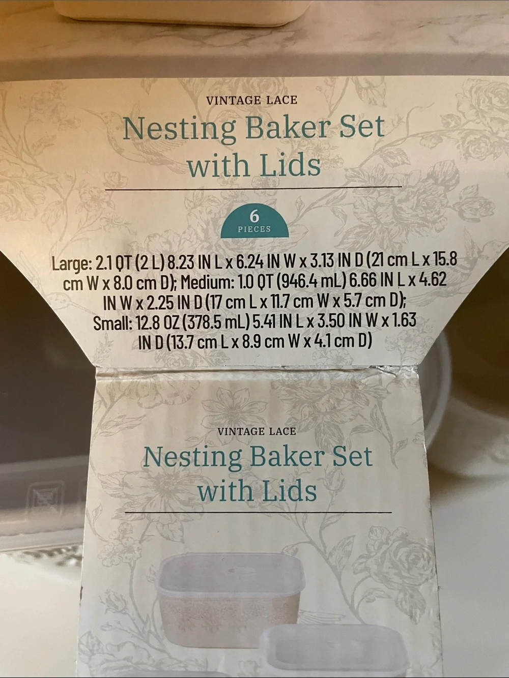 The Pioneer Woman Cream Vintage Lace Nesting Baker Set with Lids